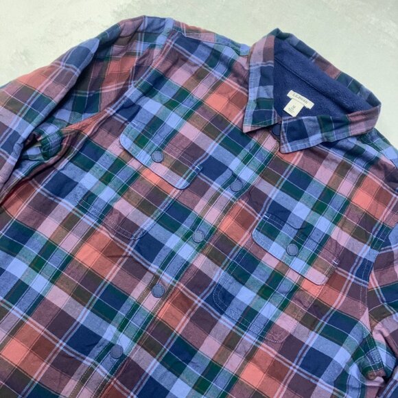 LL Bean Shirt Women's M Fleece-Lined Flannel Shirt Purple Snap-Front Plaid - Picture 6 of 6